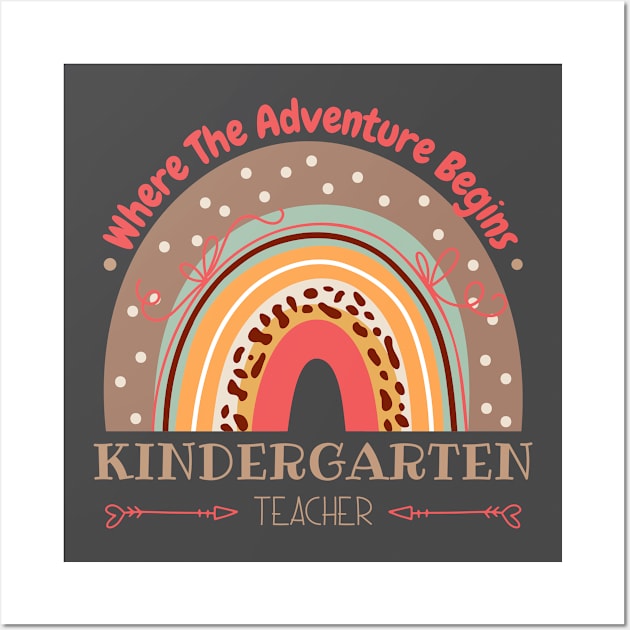 Pastel Leopard Rainbow Kindergarten Where The Adventure Begins Wall Art by GROOVYUnit